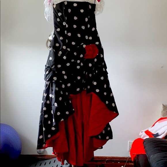 Hi-Lo Black &White Polka Dress with Red Interior - Picture 1 of 8